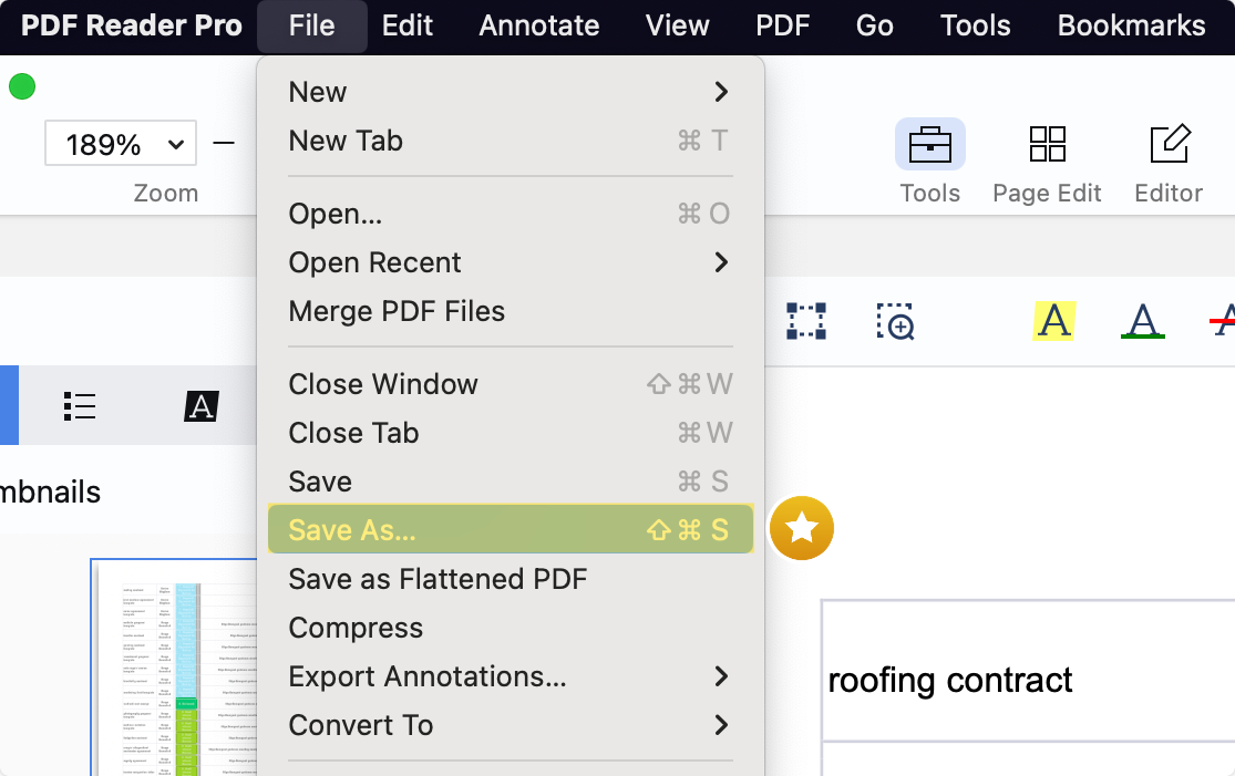 PDF Reader Pro tool showing 