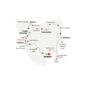 tourhub | AAT Kings | Tasmanian Wonders | Tour Map