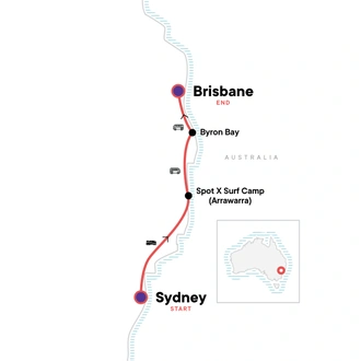 tourhub | G Adventures | Sydney to Brisbane Experience: Bushwalks & Surfing | Tour Map