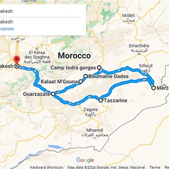 tourhub | Morocco Trips Services | Private 4-Day Desert Tour from Marrakech to Merzouga | Tour Map