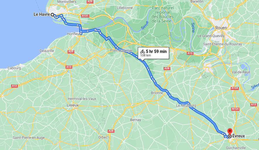 Leg 3: Le Havre to Évreux cycle route