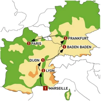 tourhub | Europamundo | Cote d Azur, Burgundy, Alsace and Black Forest | Tour Map