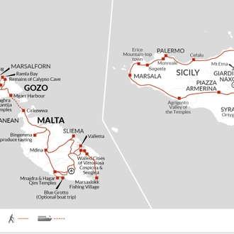 tourhub | Explore! | Malta and Gozo Discovery + Classical Sicily | Tour Map