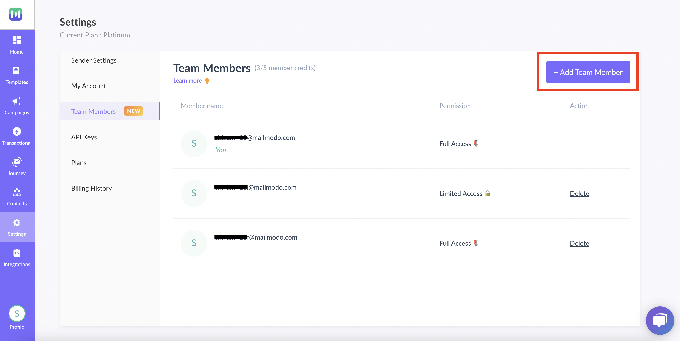 How to add or delete team members from your account?