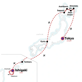 tourhub | G Adventures | Active Japan: Hokkaido Highlights & Okinawa Island Hopping | Tour Map