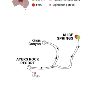 tourhub | AAT Kings | Kings Canyon and Uluru | Tour Map