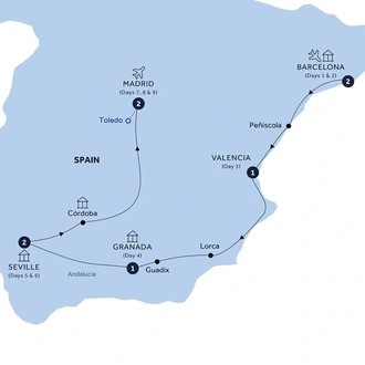 tourhub | Insight Vacations | Highlights of Spain - Classic Group, Winter | Tour Map