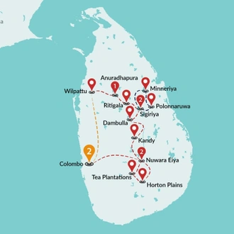 tourhub | Travel Talk Tours | Splendours of Ceylon | Tour Map