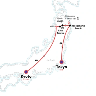 tourhub | G Adventures | Japan: Kyoto, Tokyo & the Michinoku Coastal Trail | Tour Map