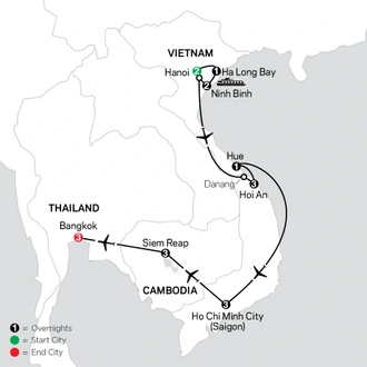 tourhub | Cosmos | Vibrant Vietnam with Siem Reap & Bangkok | Tour Map