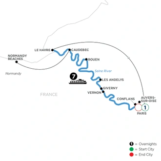 tourhub | Avalon Waterways | Active & Discovery on the Seine (Southbound) (Tapestry II) | Tour Map
