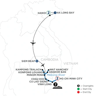 tourhub | Avalon Waterways | Fascinating Vietnam, Cambodia & the Mekong River with Hanoi & Ha Long Bay (Southbound) (Saigon) | Tour Map