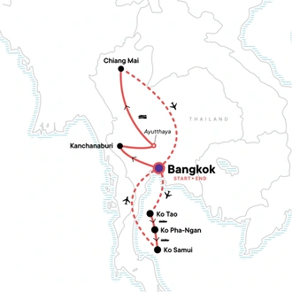 tourhub | G Adventures | Classic Thailand & Island Hopping - East Coast | Tour Map