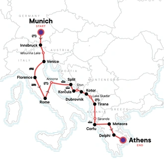 tourhub | G Adventures | Total Europe: Austria, the Mediterranean & Ancient Athens | Tour Map