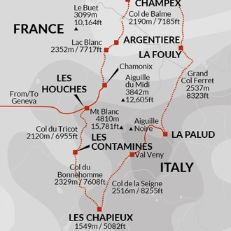 tourhub | Explore! | Tour du Mont Blanc Trek | Tour Map