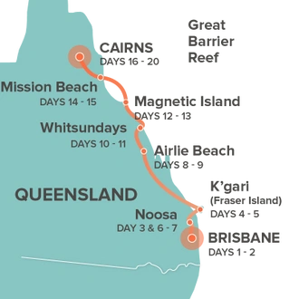 tourhub | Intro Travel | Oz East Coast + Work 20 | Tour Map