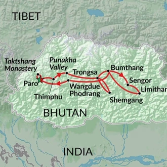 tourhub | Encounters Travel | Birds of Bhutan tour | Tour Map