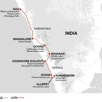 tourhub | Explore! | Upgraded - South India: Kerala to Goa | Tour Map