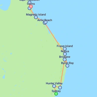 tourhub | On The Go Tours | Essential Sydney to Cairns - 16 days | Tour Map
