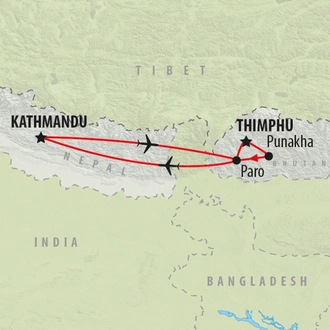 tourhub | On The Go Tours | Nepal & Bhutan - 10 days | Tour Map