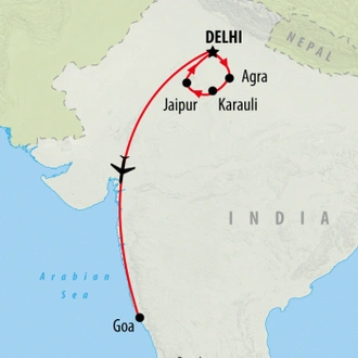 tourhub | On The Go Tours | Golden Triangle & Goa 2025 - 11 days | Tour Map