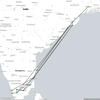 tourhub | Agora Voyages | Divinity & Serenity: A Temple Tour of East & South India with Kerala Backwaters | Tour Map