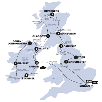 tourhub | Contiki | Great Britain & Ireland | Winter | 2024/2025 | Tour Map