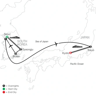 tourhub | Globus | Discover South Korea with Japan | Tour Map