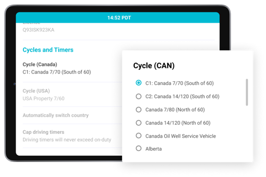 Setting Hours of Service Cycle Types