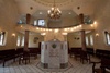 The bimah (tebah), rear wall, and balcony as seen from the front of the sanctuary, Meyr Biton (Meir Einayim) Synagogue, Cairo, Egypt. Joshua Shamsi, 2017. 