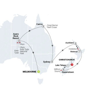 tourhub | AAT Kings | Highlights of Australia & New Zealand | Tour Map