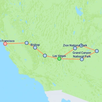 tourhub | On The Go Tours | Las Vegas to San Francisco (Camping) - 7 days | Tour Map