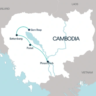 tourhub | Social Cycles | Cambodia Cycling Adventure | Siem Reap to Phnom Penh | Tour Map
