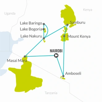 tourhub | Bamba Travel | Lakes & Mountain Safari 10D/9N (Masai Mara, Lake Nakuru & Baringo, Samburu, Amboseli) | Tour Map