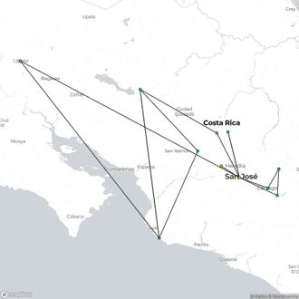 tourhub | Destiny Travel Costa Rica | 9 Days: Costa Rica 3 Volcanoes & Guanacaste Beach all inclusive | Tour Map