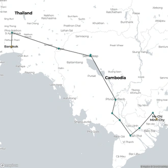 tourhub | Bravo Indochina Tours | The Grand Tours Cycling across three countries of Indochina | Tour Map