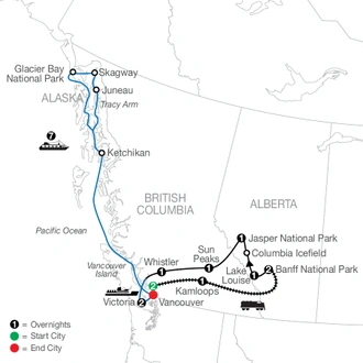 tourhub | Globus | Spirit of the Rockies with Alaska Cruise | Tour Map