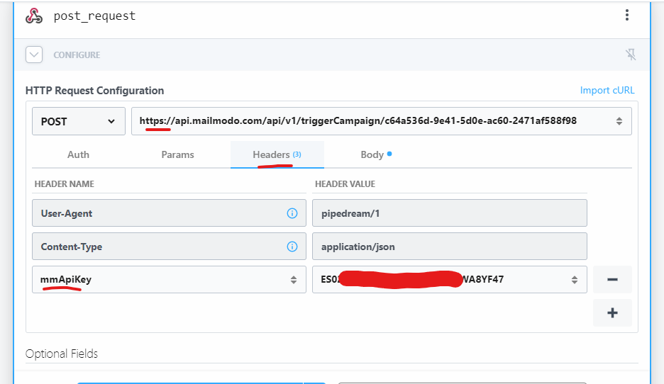 Trigger campaigns through Pipedream in Mailmodo (by using API)