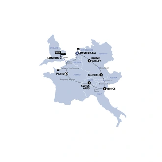 tourhub | Contiki | European Horizon (From 2025) | Start London | Age 27-35 | Tour Map