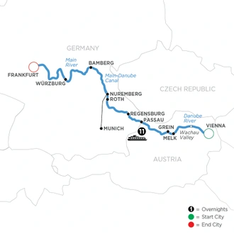 tourhub | Avalon Waterways | Christmastime from Vienna to Frankfurt (Illumination) | Tour Map