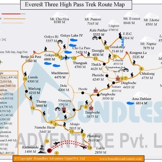 tourhub | Boundless Adventure P. Ltd. | Everest Three High Passes | Tour Map