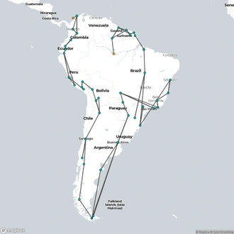 tourhub | Oasis Overland | Cartagena To Manaus Inc. Guianas (27 Weeks) Trans South America | Tour Map