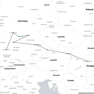 tourhub | CroisiEurope Cruises | Trans-European cruise from Strasbourg to Budapest (port-to-port cruise) | Tour Map