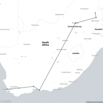 tourhub | ATC South Africa | Cape Town, Kruger and Garden Route | Tour Map