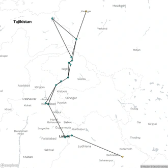 tourhub | Crooked Compass | Kashgar to Kashmir | Tour Map