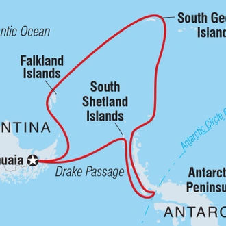 tourhub | Intrepid Travel | Ultimate Antarctica: Falklands, South Georgia & the Antarctic Circle (Ocean Endeavour)  | Tour Map