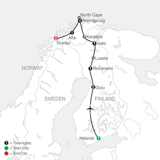 tourhub | Globus | Top of Scandinavia with Arctic Circle | Tour Map