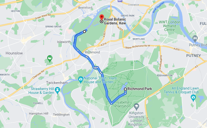 Richmond Park to Kew Gardens cycle route