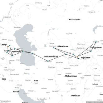 tourhub | Oasis Overland | Bishkek To Tbilisi (55 Days) Kyrgyzstan To Caucasusus | Tour Map