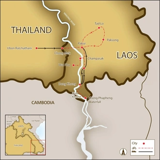 tourhub | SpiceRoads Cycling | Southern Laos by Bicycle | Tour Map